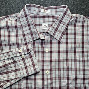 Peter Millar Button Down Shirt Mens XL Grey Burgundy Excellent Plaid Cotton